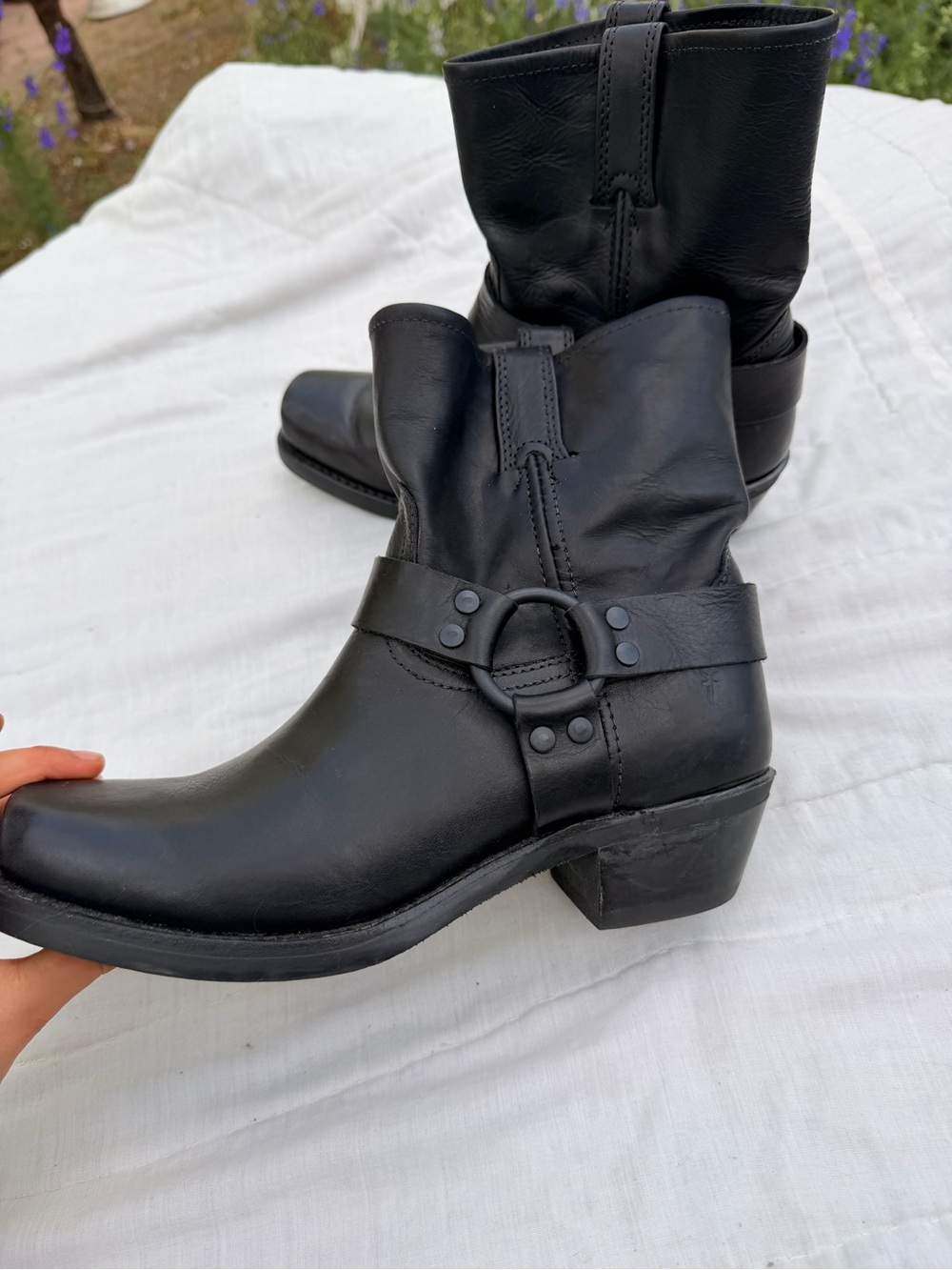 Brand new Frye Black Leather Harness Ankle Boots - Women size 10 - Picture 3 of 16